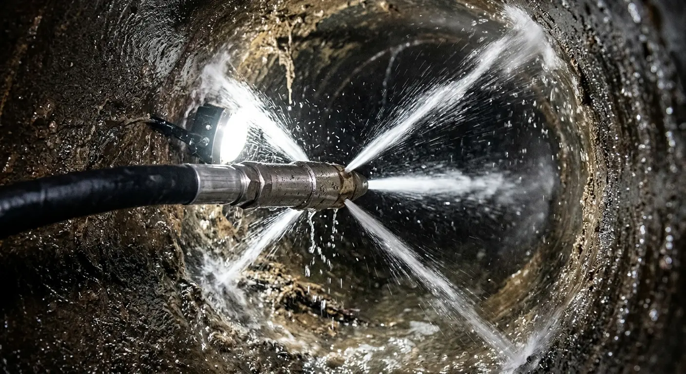 High-pressure hydro jetting nozzle cleaning sewer pipe for Sewer Cleanout in Lake Shore